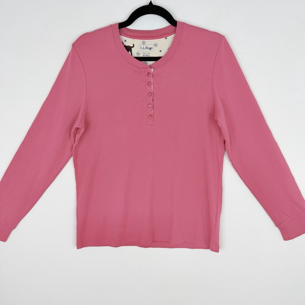 L.L.‎ Bean Long Sleeve Henley Shirt Womens M Rose Pink 100% Cotton